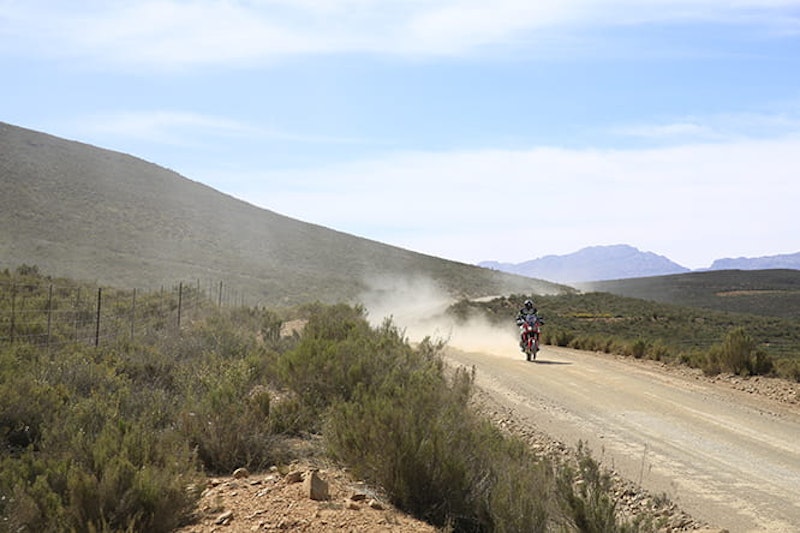 The Africa Twin finds grip anywhere. This is 100kmh, or about 60-plus mph.