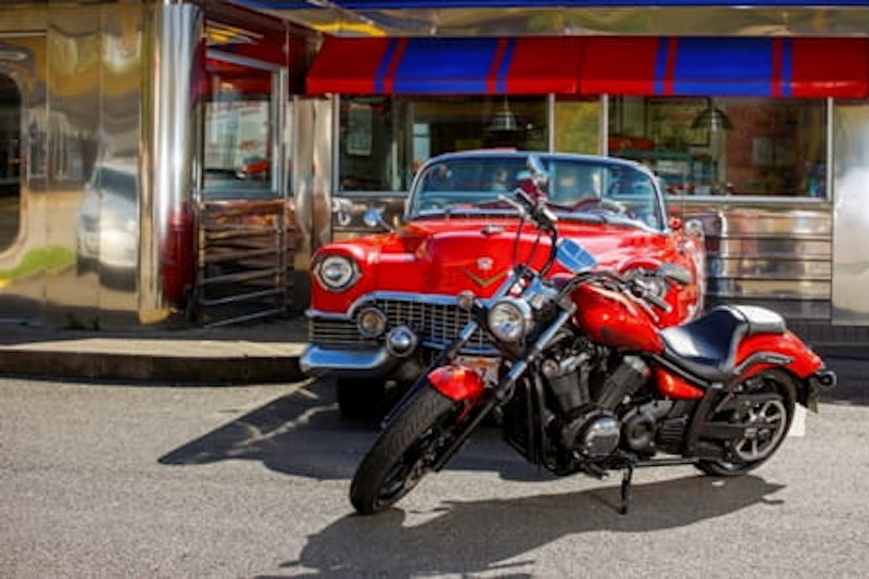 The red XVS stopped off for a burger