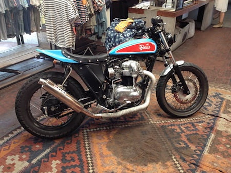 Kawasaki W650-powered Street Tracker at Deus in Los Angeles.
