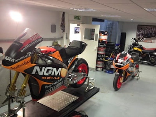 Colin Edwards bike waits for prep. It's for sale. Fancy it?