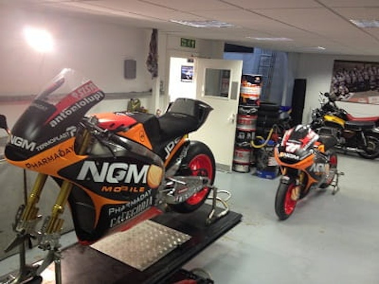 Colin Edwards bike waits for prep. It's for sale. Fancy it?