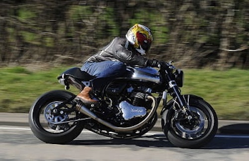 Norton Domiracer at full chat. Well, gently kissing the corner. All you need to know is that it handles and it's SO BLUMMIN' LOUD!