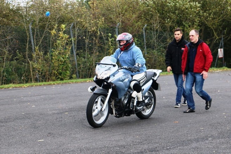 Nerys, paralysed from the chest down, rides a Varadero