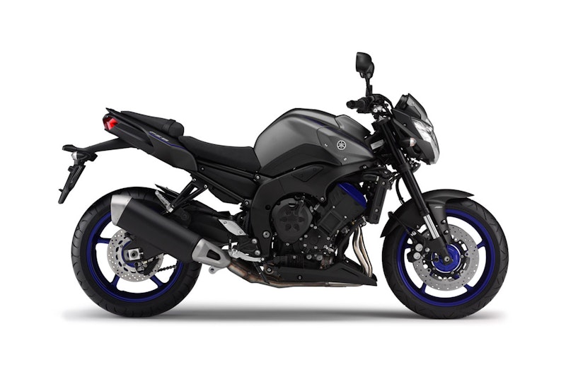 2010 Yamaha FZ8 side view grey racing blu colourway uk model