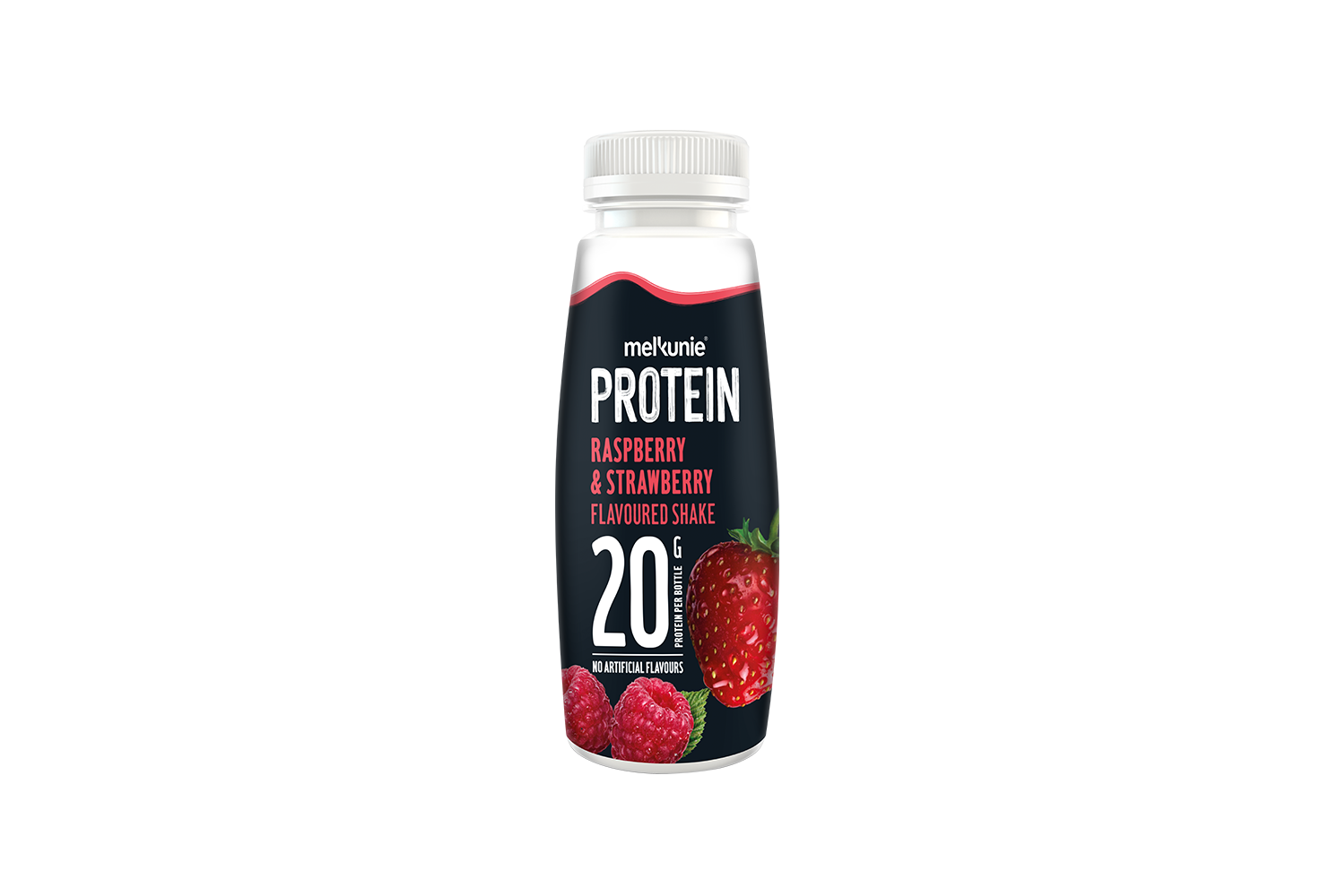 Melkunie PROTEIN framboos aardbei shake verpakking.