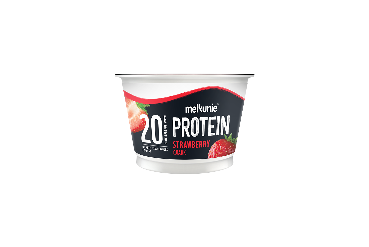 Melkunie PROTEIN aardbei kwark verpakking.