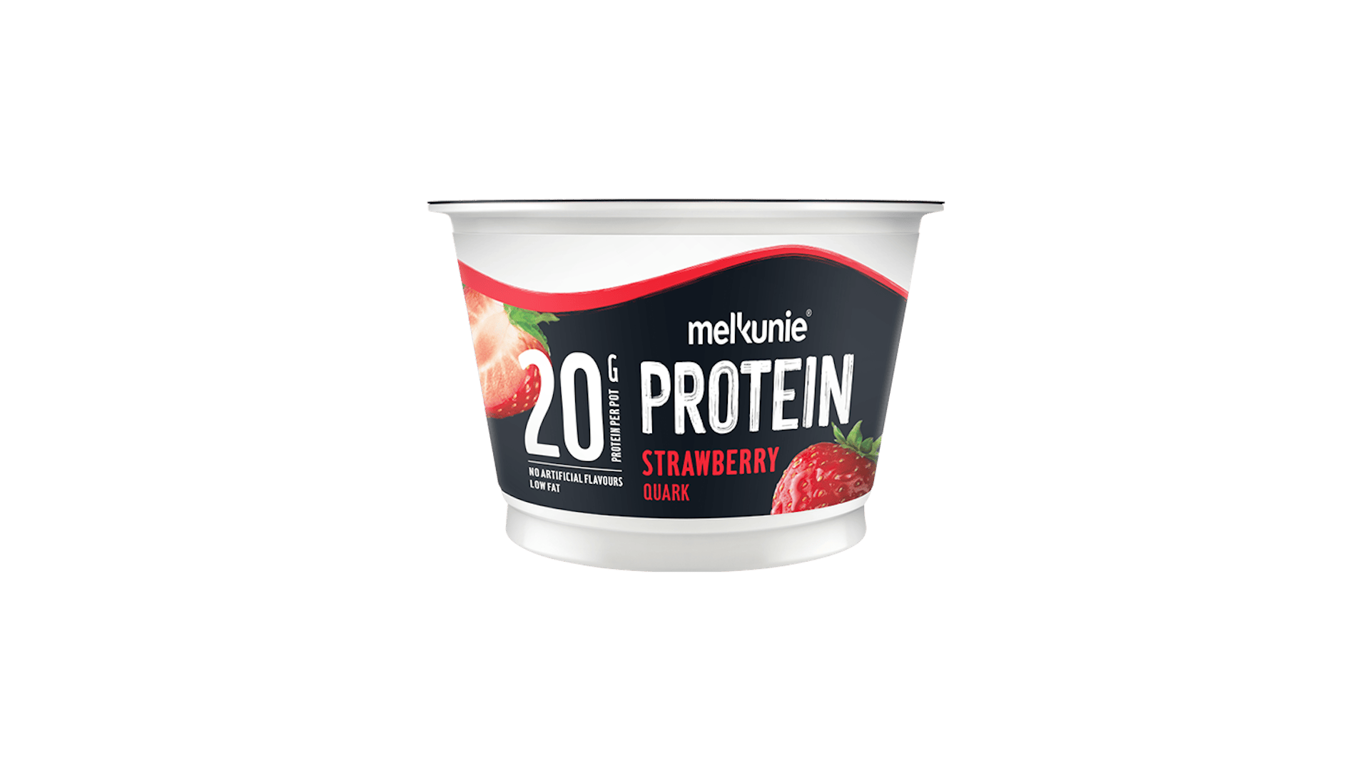 Melkunie PROTEIN aardbei kwark verpakking.