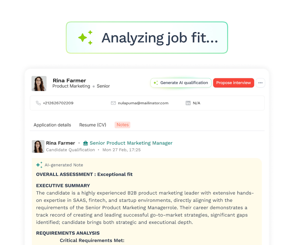 Évaluation des candidats et résumés professionnels avec IA Wiggli évalue les candidats selon l’adéquation au poste, l’expérience et les compétences, avec des résumés clairs et professionnels.