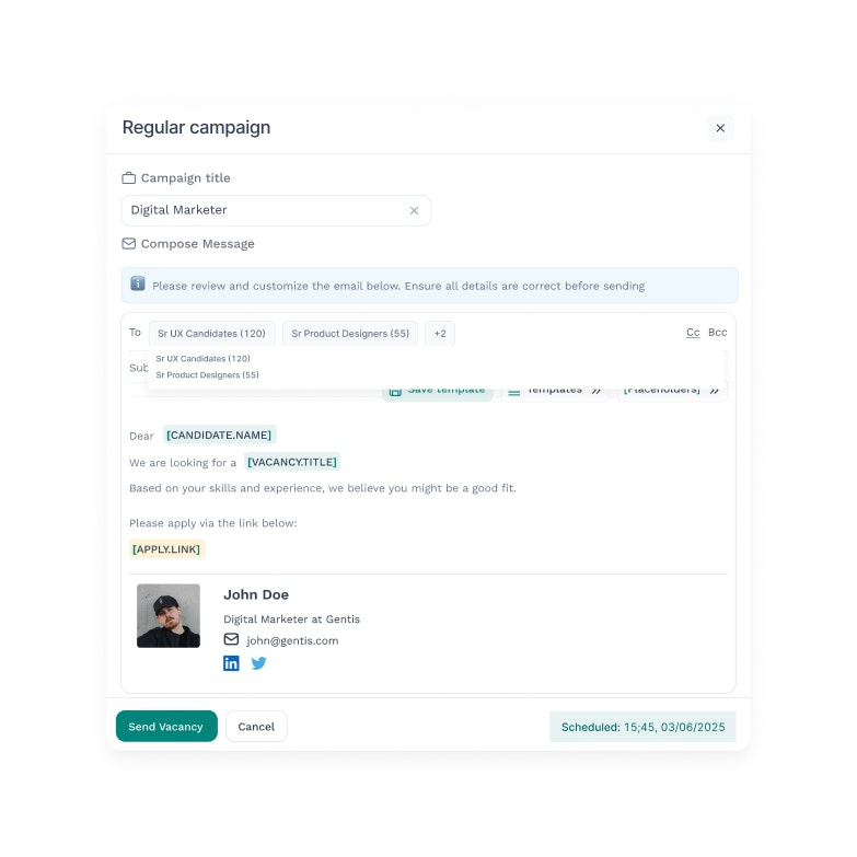 Wiggli automates candidate communication — sending interview invites, rejections, and follow-ups triggered by recruiter action
