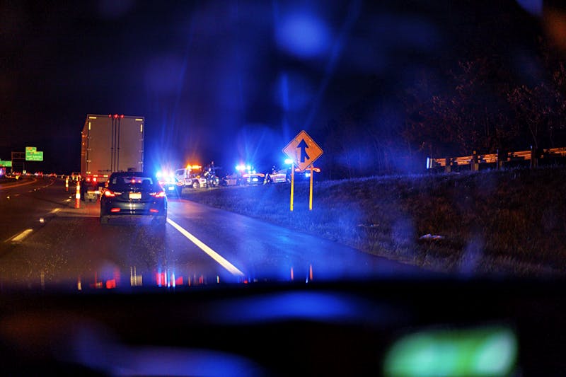 An accident on a road at night