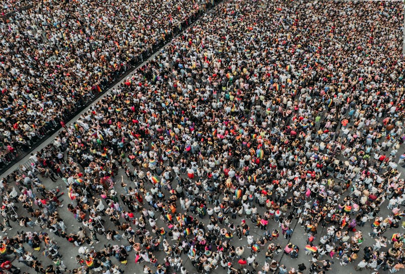 Image shows traffic of people after an event