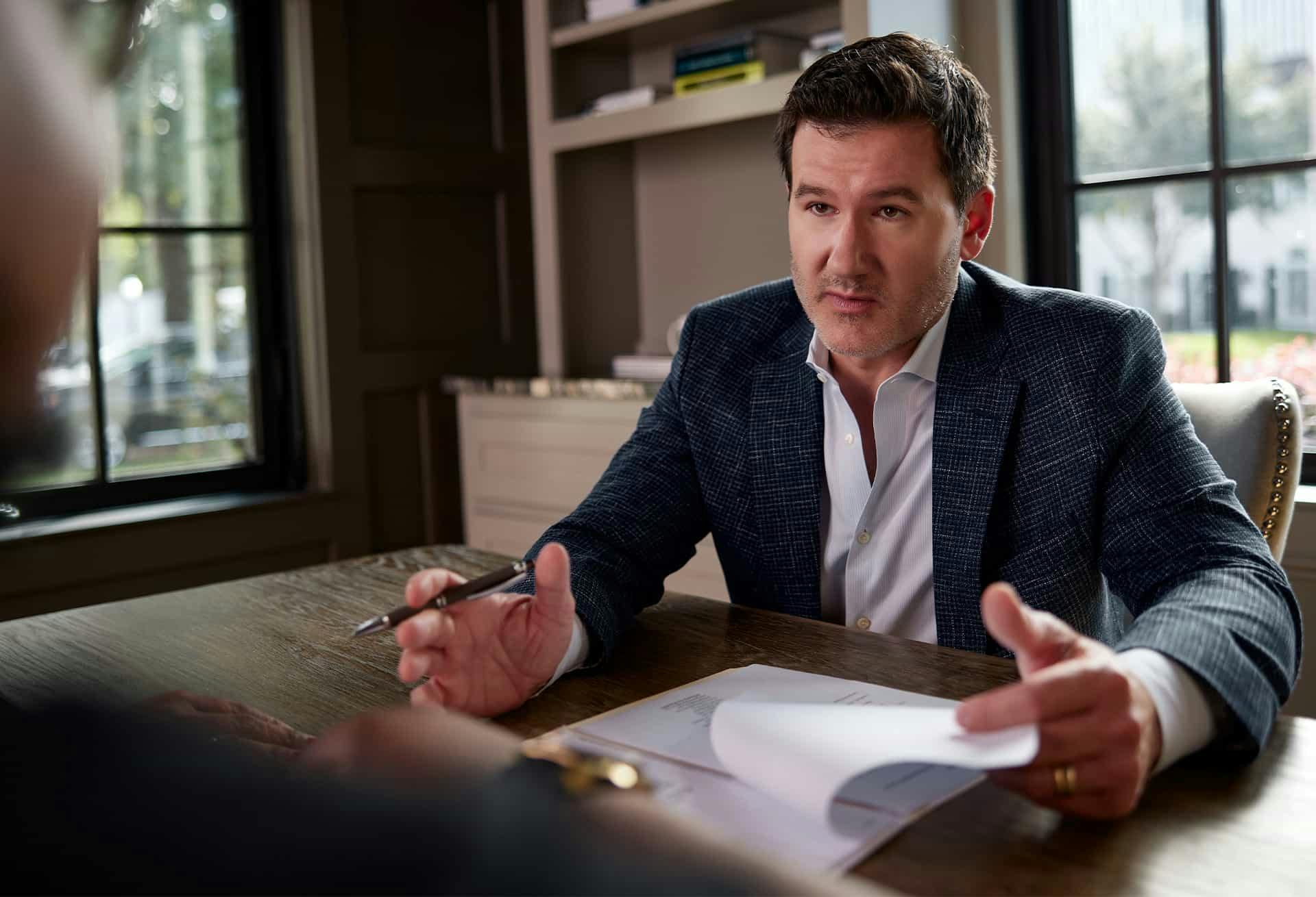 Lawyer speaking with client