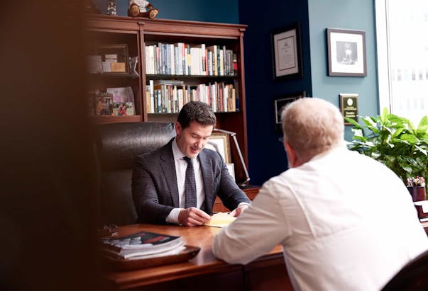 Lawyer and man speaking