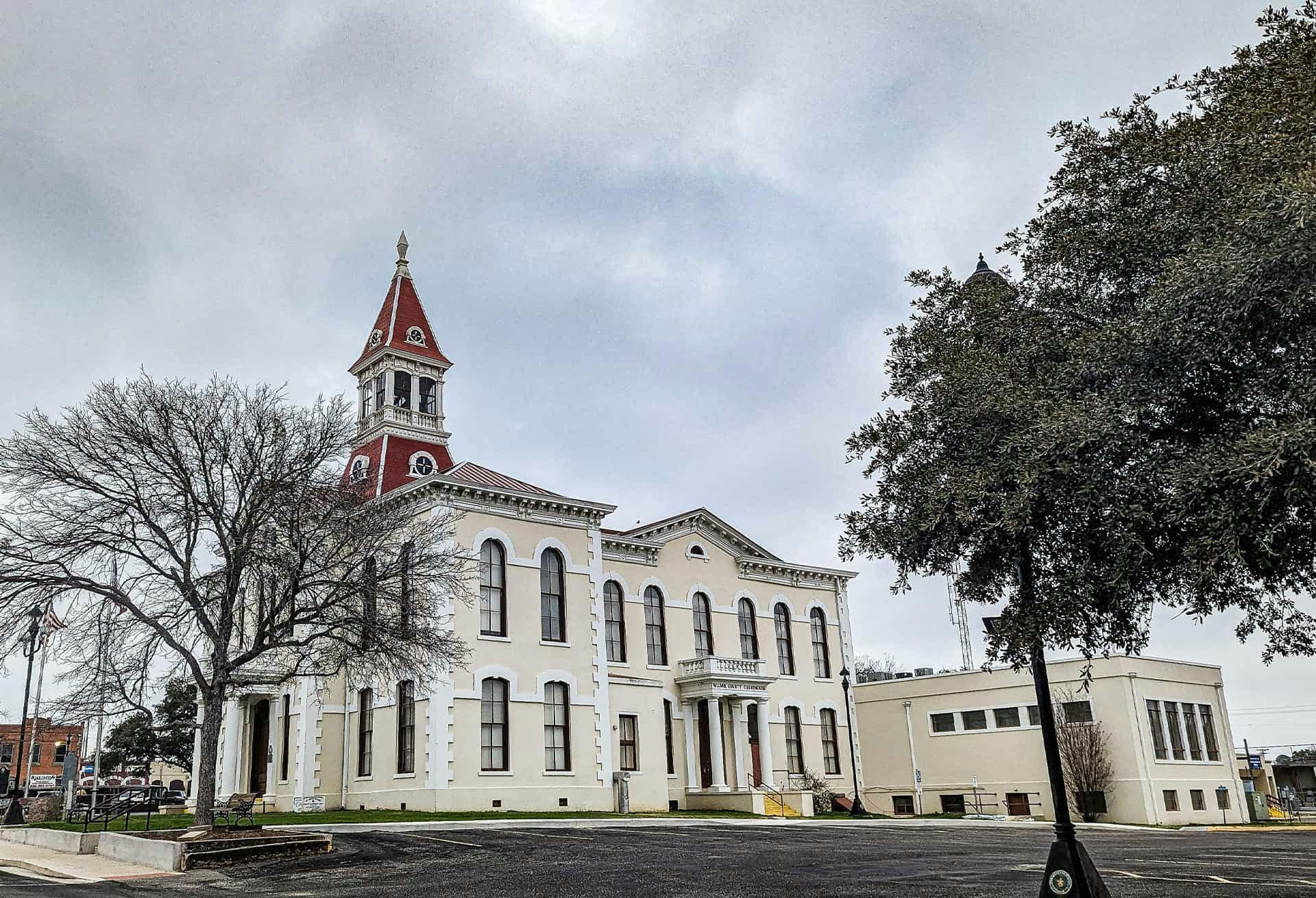 The outside of an old courthouse