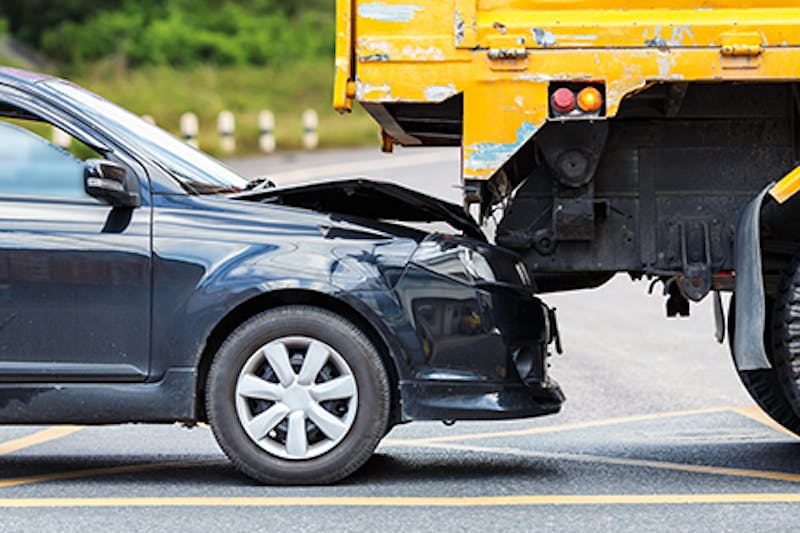A car that has hit a truck
