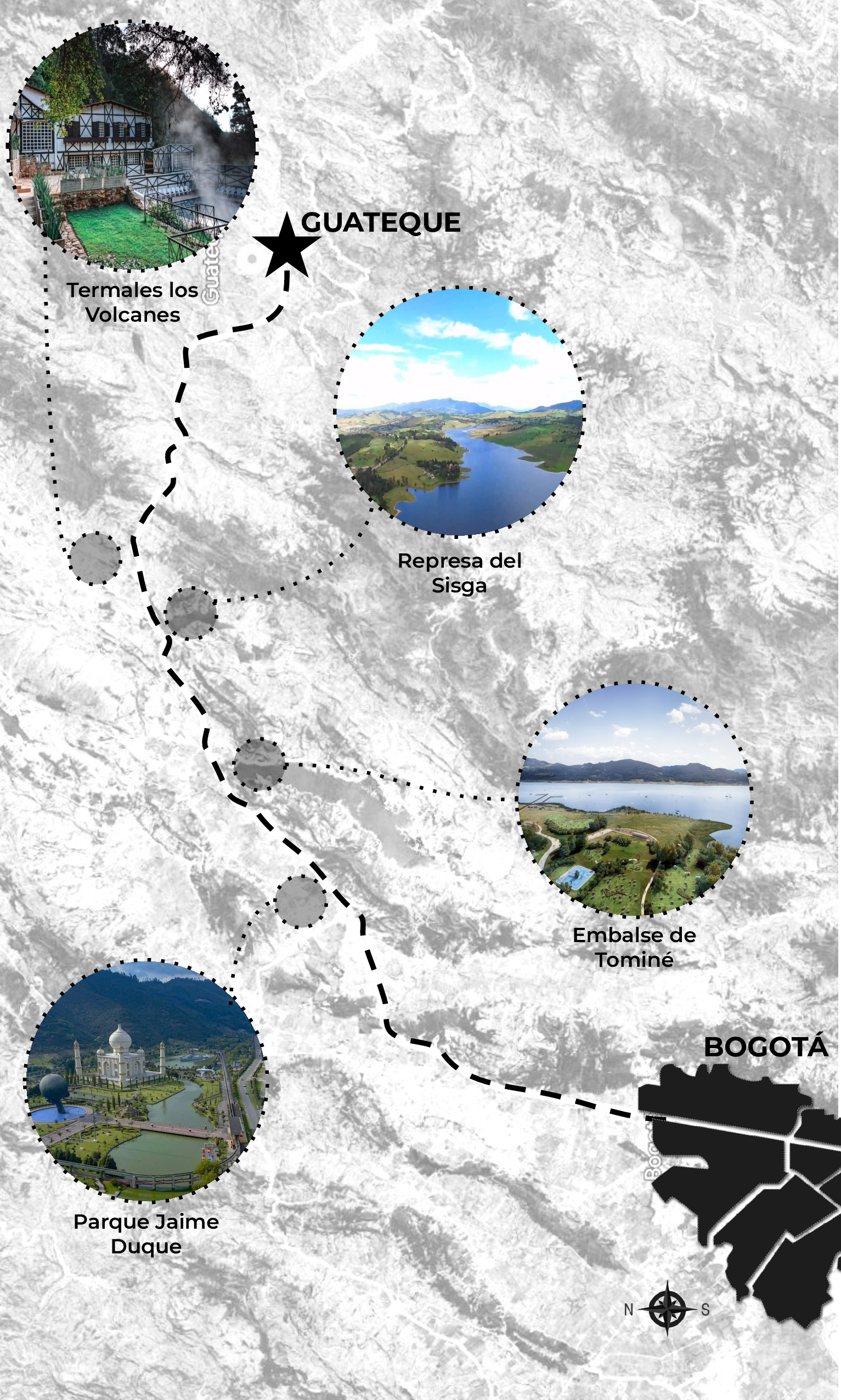 Mapa Bogotá - Guateque con sitios turísticos en el camino