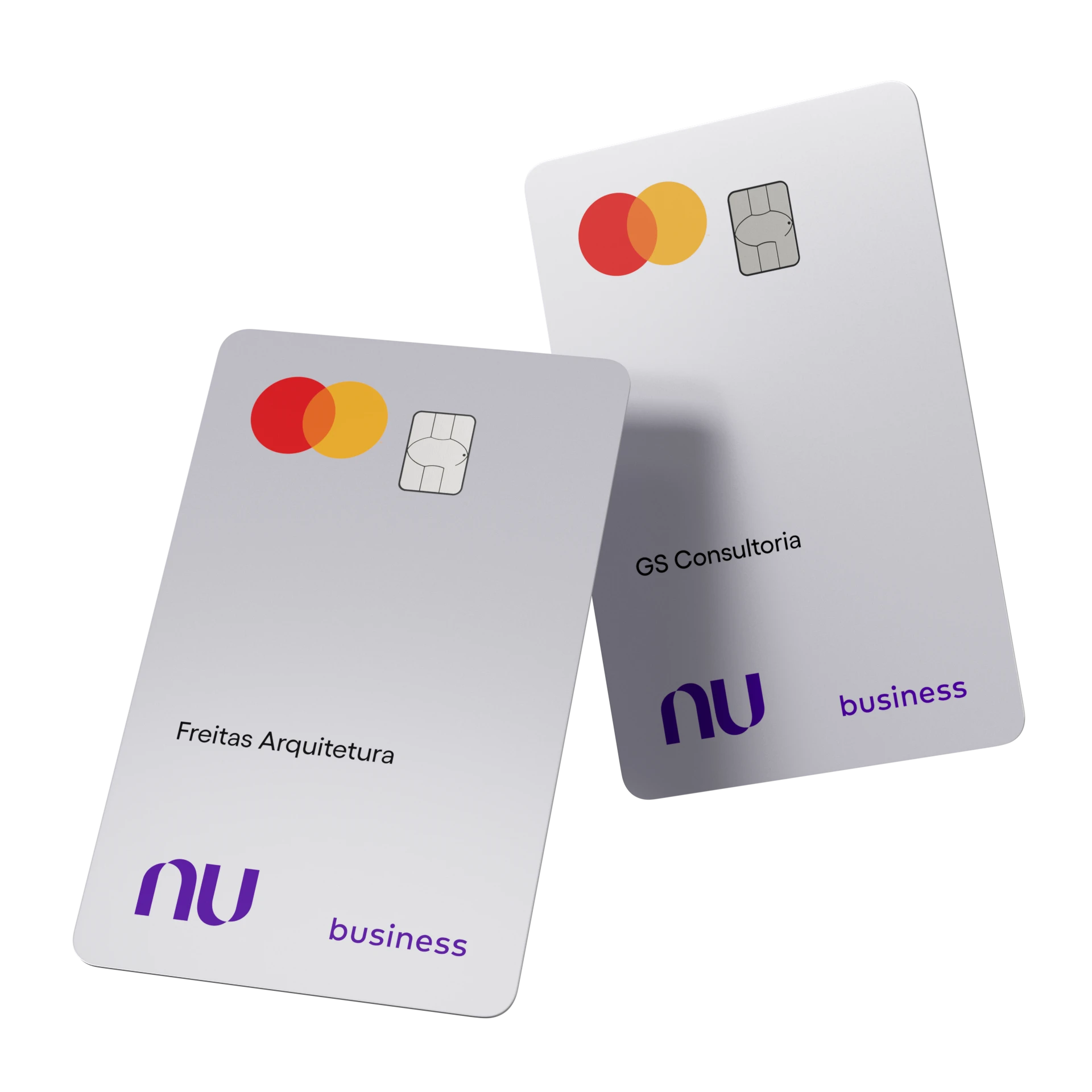 Dois cartões Nubank PJ sobrepostos e flutuando na tela.