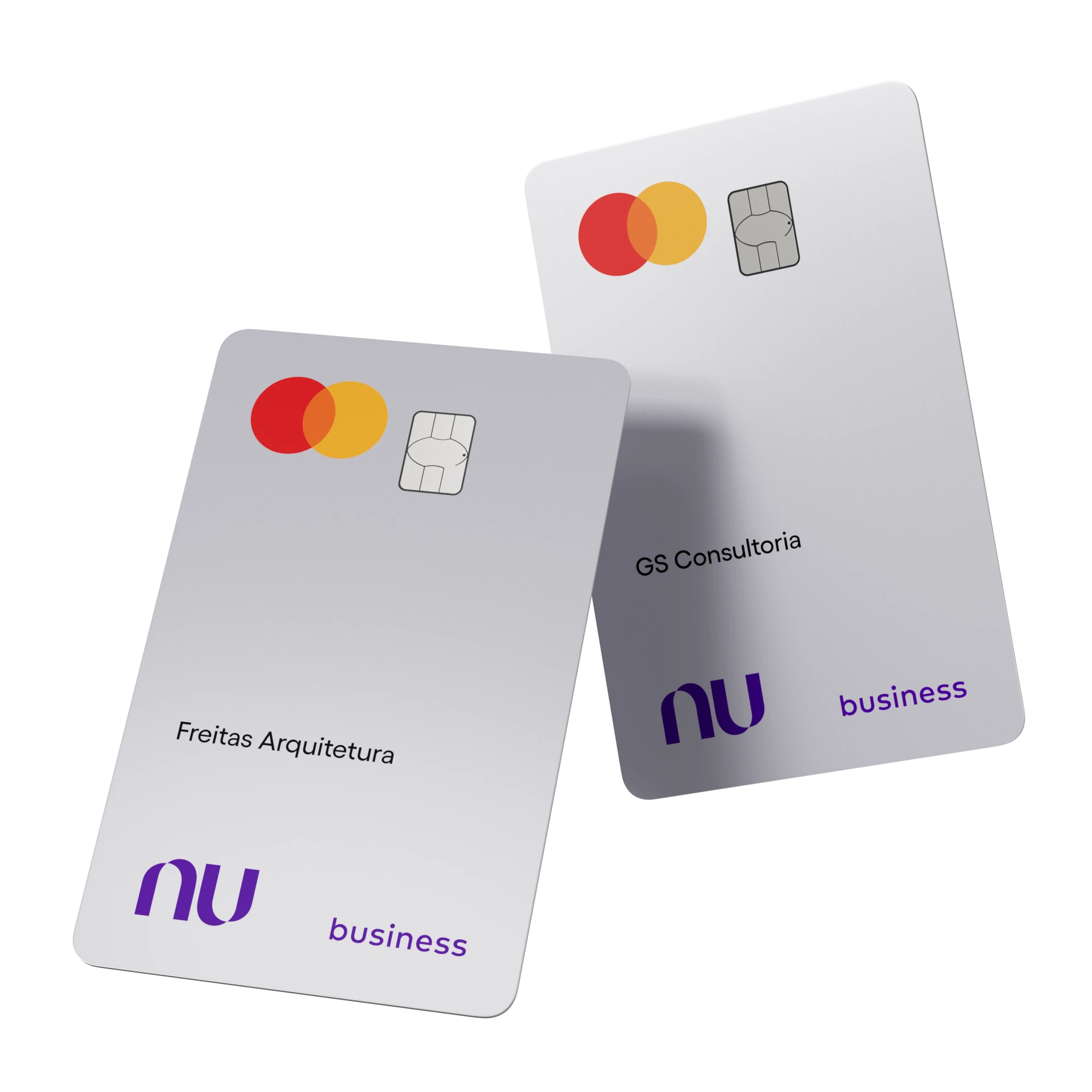 Dois cartões Nubank PJ sobrepostos e flutuando na tela.