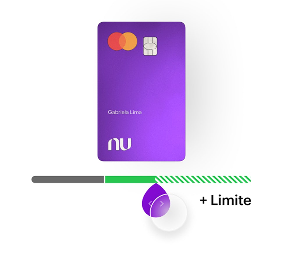 imagem do cartão de crédito Nubank com uma barra inferior ilustrando o controle do seu limite.