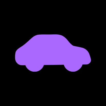 A imagem mostra a silhueta de um carro roxo em estilo minimalista, posicionada no centro de um fundo preto.