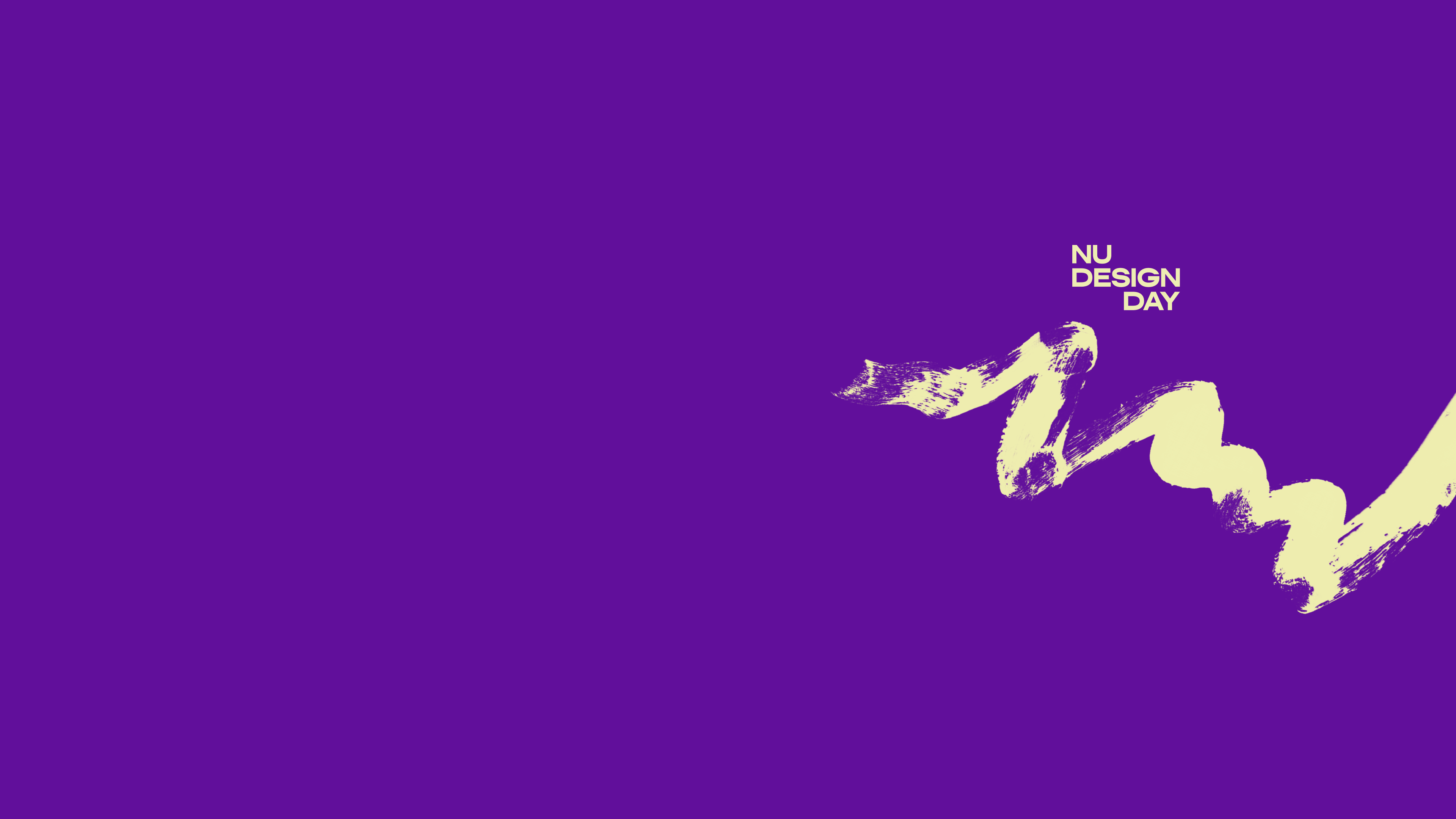 Purple background with yellow brush stroke and Nu Design Day logo.