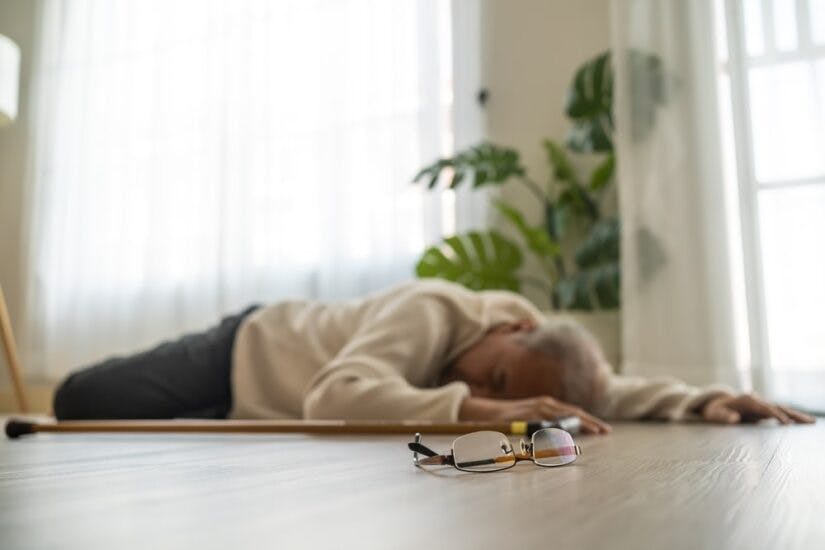 An Older Person Laying On The Floor With His Eyes Closed
