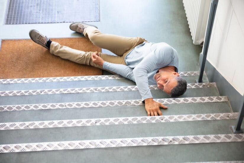 A Man Fallen From Stairs Laying On The Ground