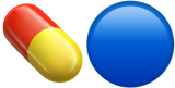 A capsule pill emoji and round blue pill emoji.