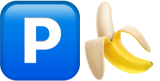 Blue square with a 'P' in the center emoji and a bananna emoji.