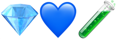 A diamond emoji, a blue heart emoji, a beaker emoji.