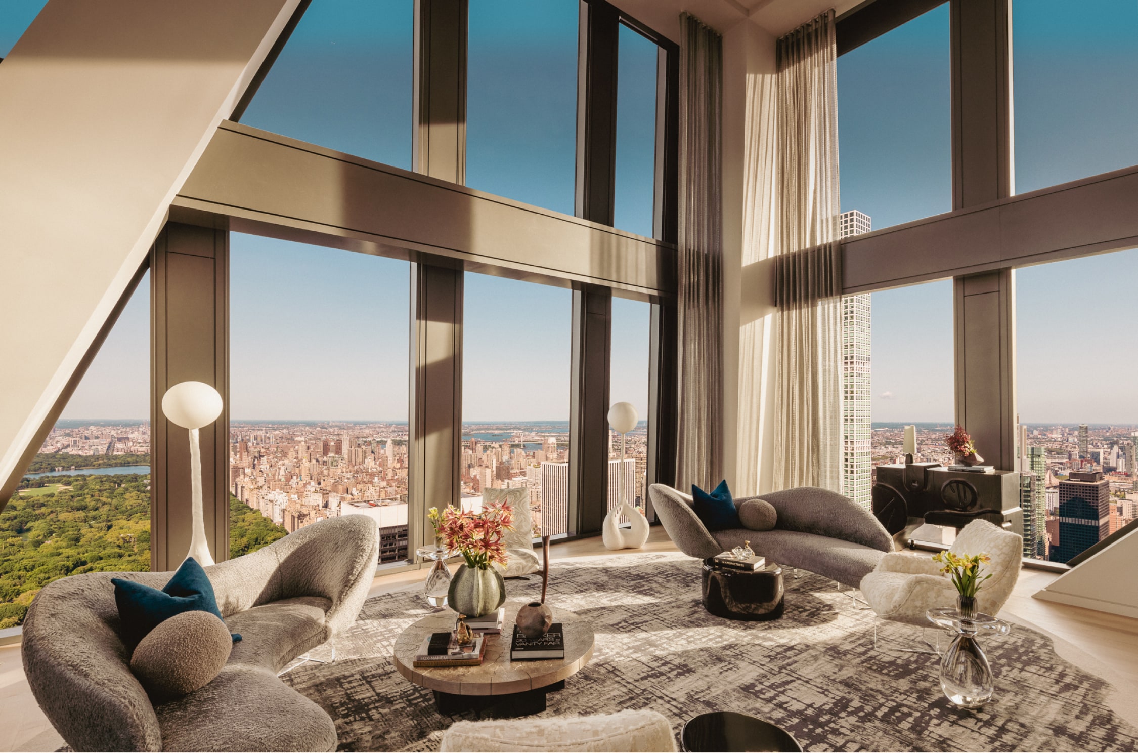 Modern luxury penthouses with floor to ceiling windows at 53 West 53