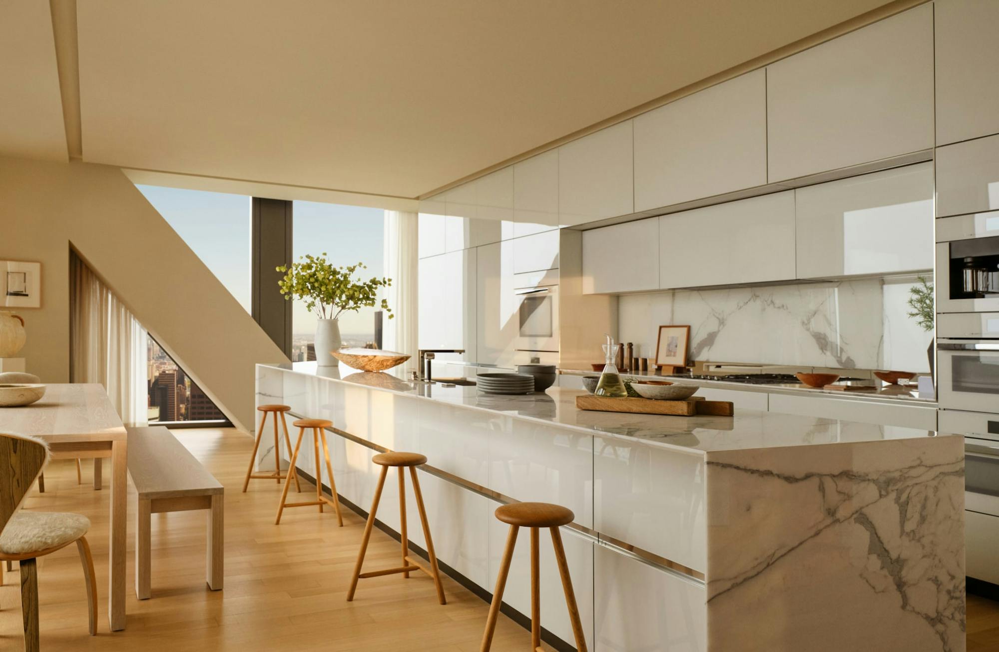 Modern kitchen with marble countertops
