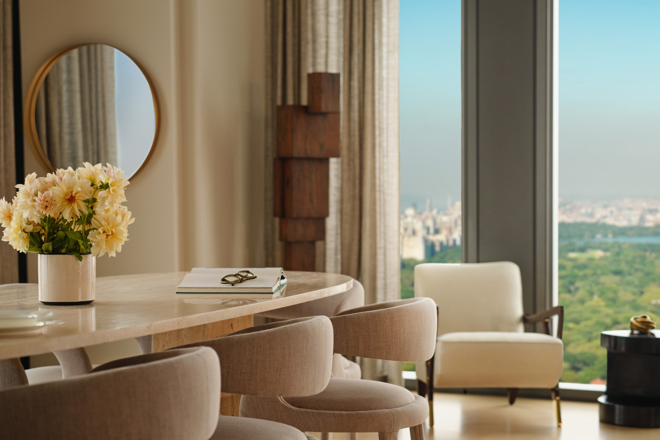 Elegant dining table in a beautifully decorated Central Park condo