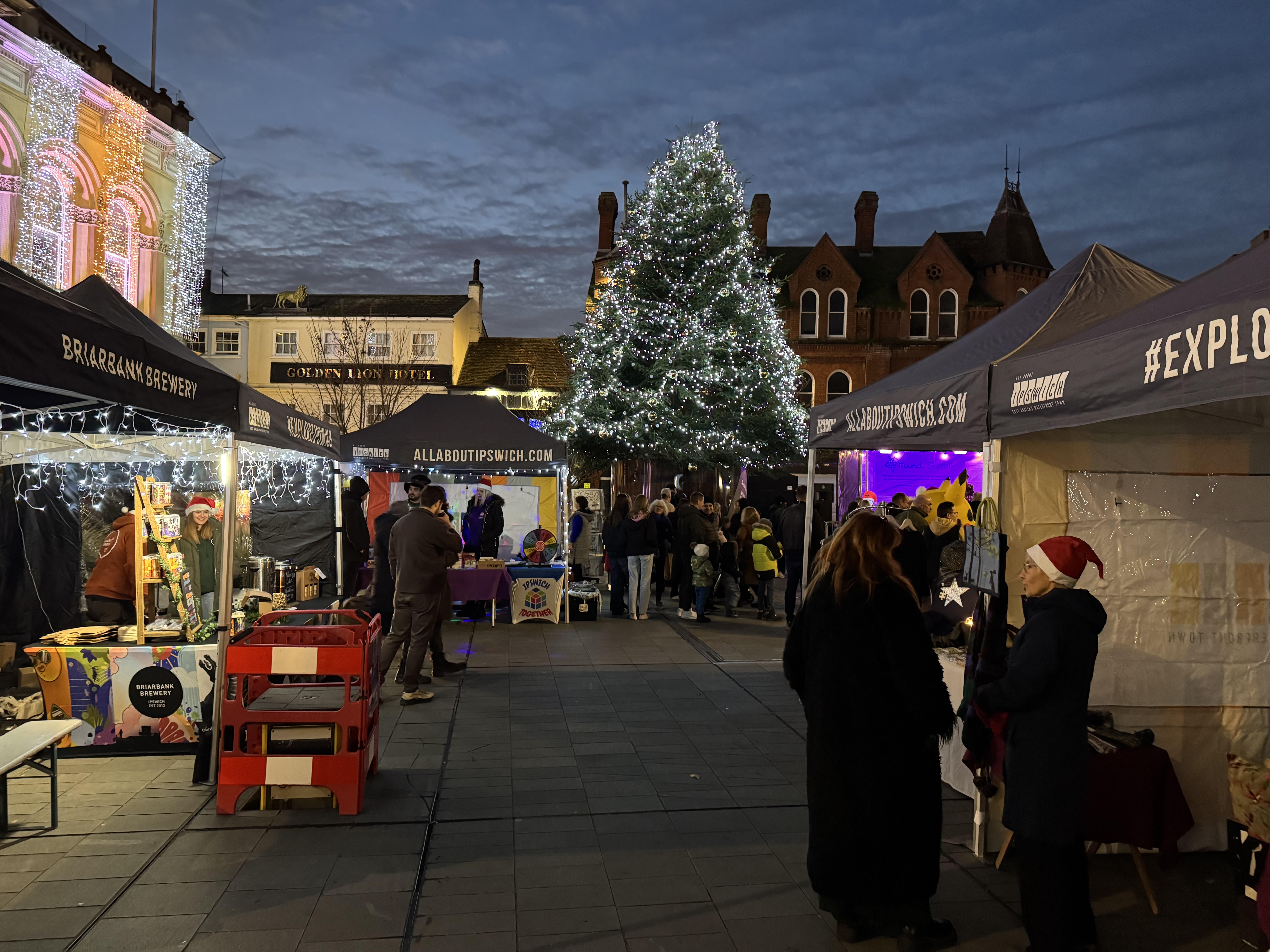 Stalls selling festive food and drink