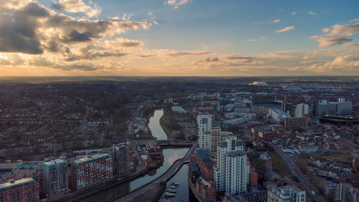 Drone shot of the wet dock are in Ipswich