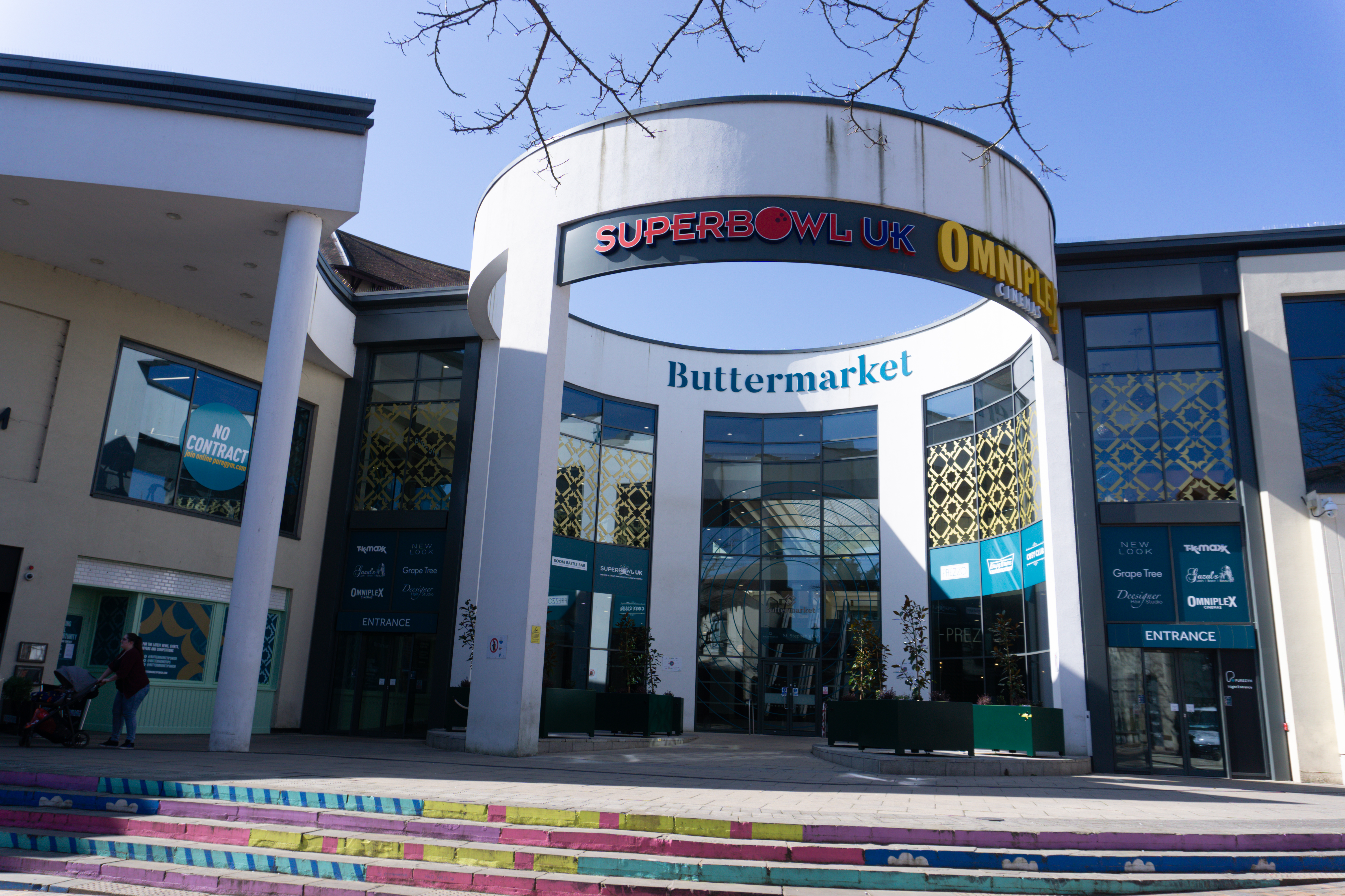 Outside Buttermarket Shopping Centre in Ipswich