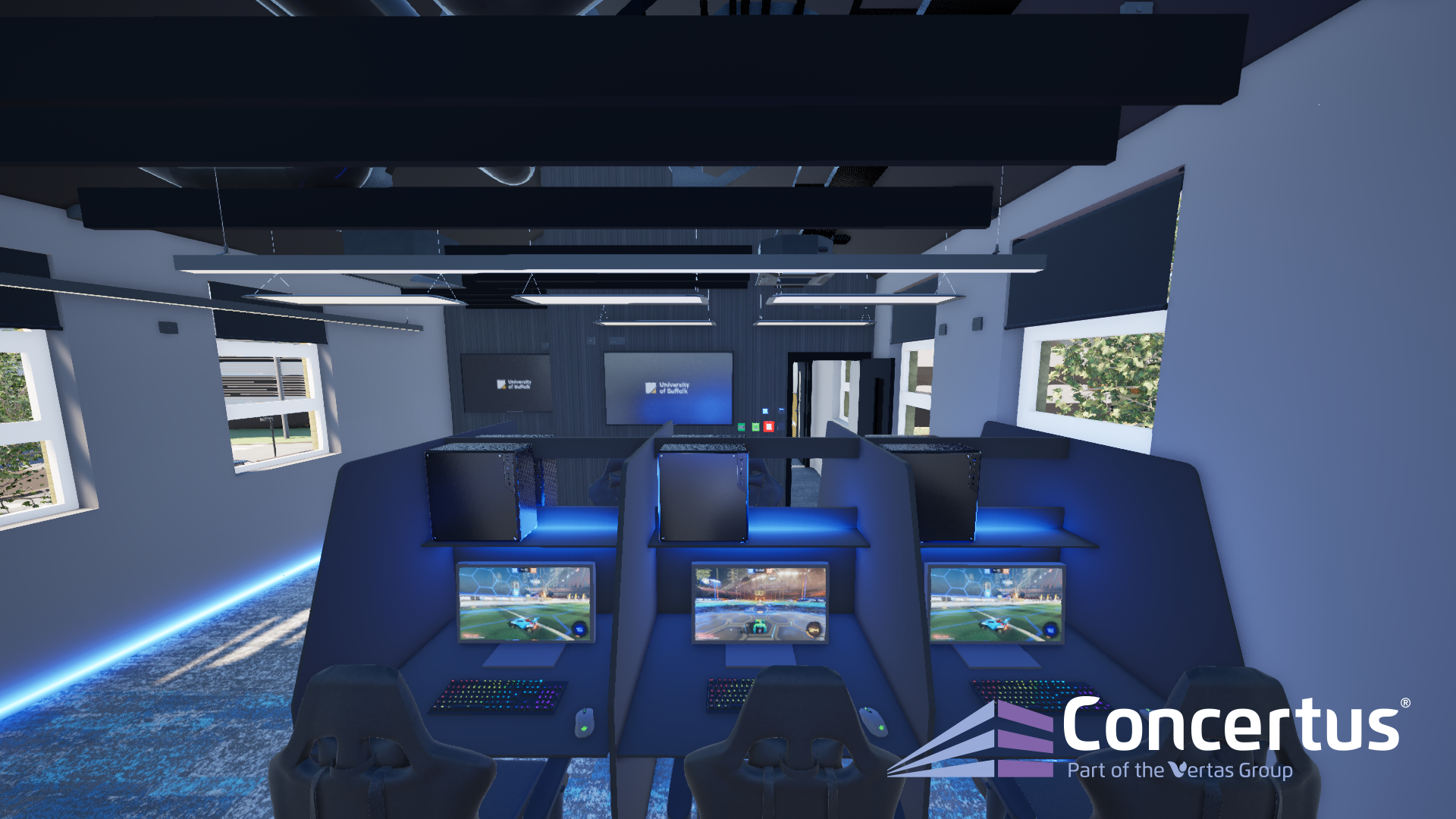 Renders of the interior of the new eSports facility atthe University of Suffolk