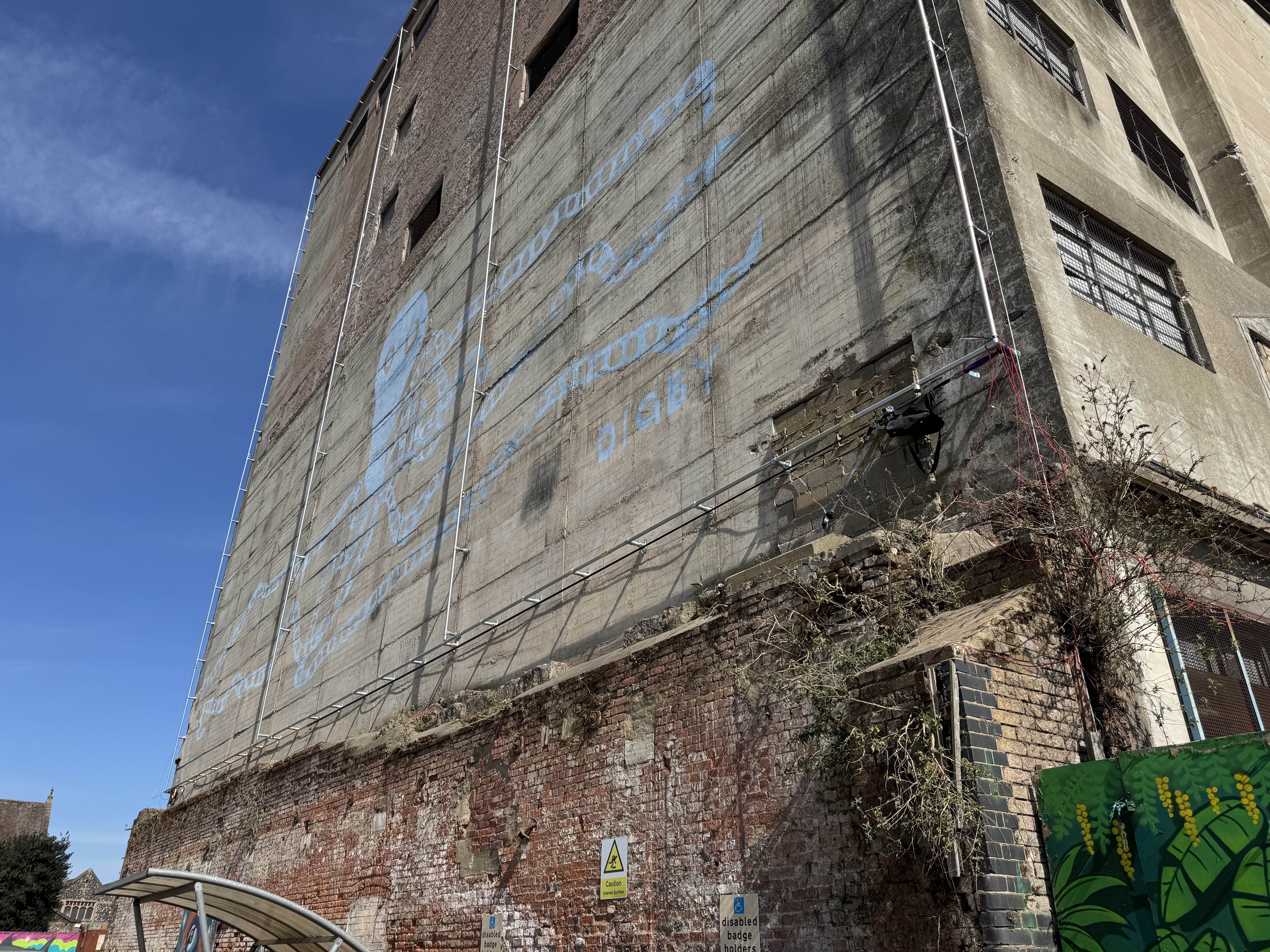 A giant frame was installed by commercial abseilers to hold the canvas in place