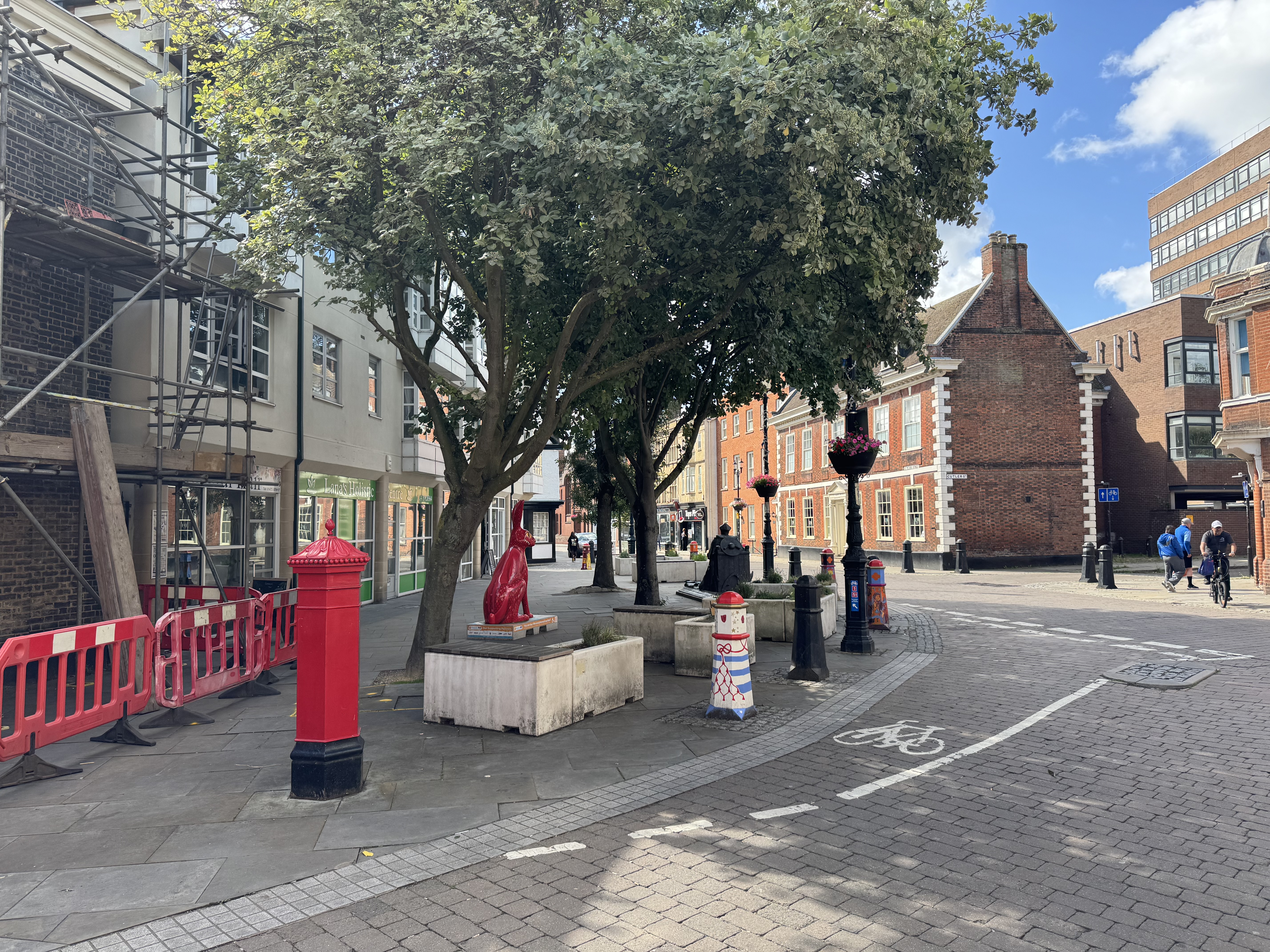 Temporary planters and seating on Wolsey Square