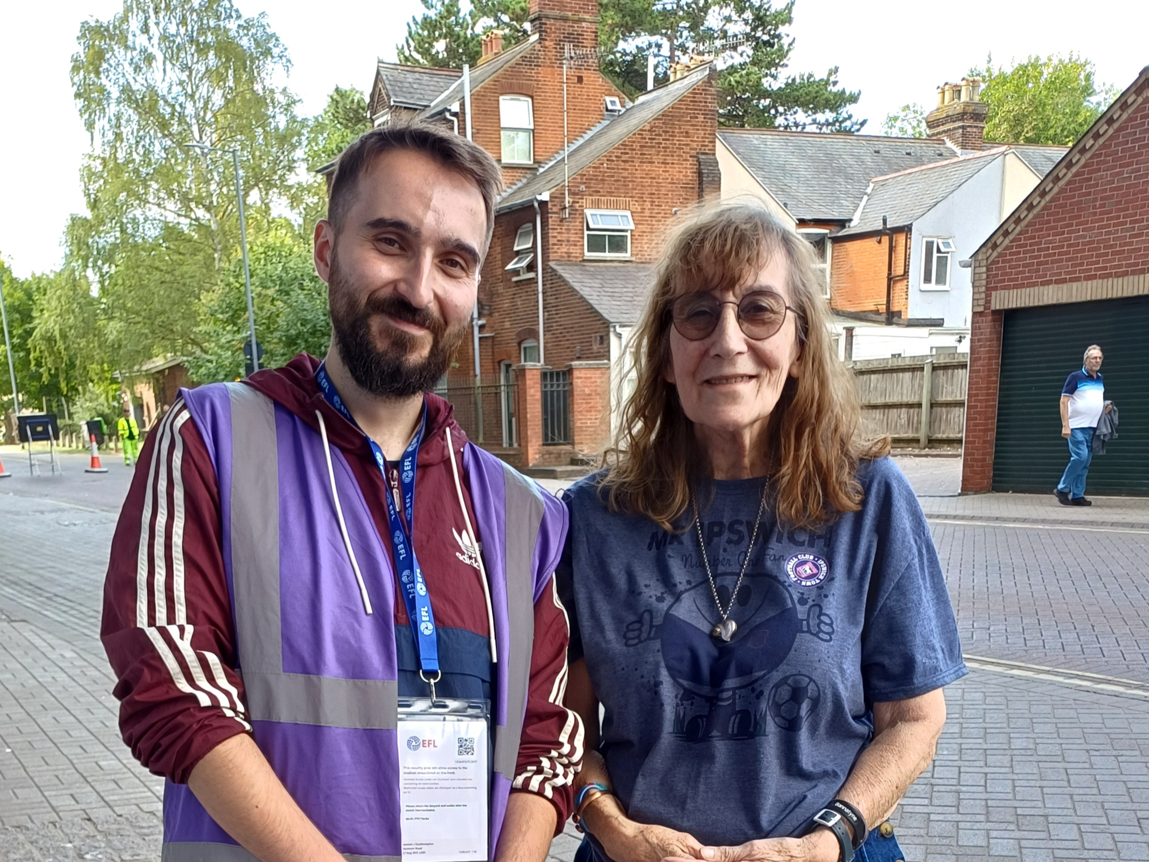 The West Stand Senior with big fan, Rossco of the Kings of Anglia podcast