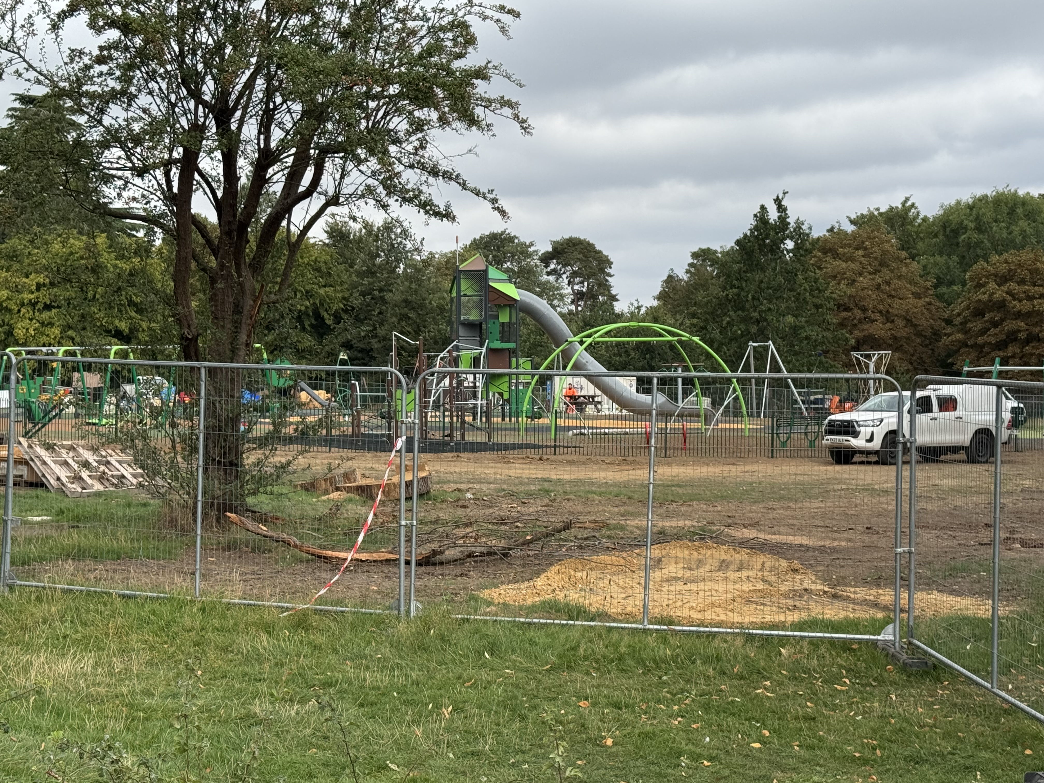 The new play area at Chantry Park under construction