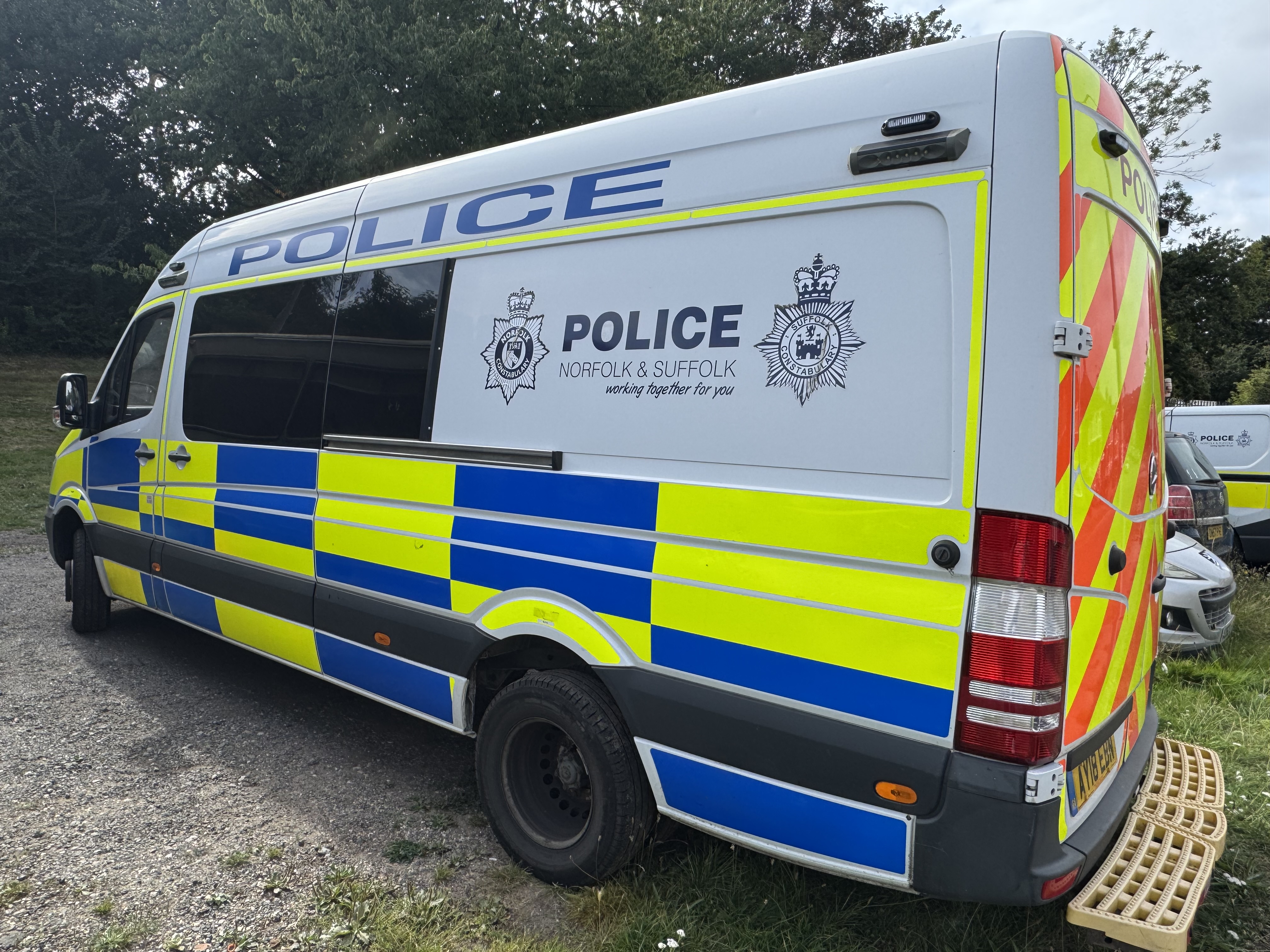 A police van parked at Broomhill Library in Ipswich