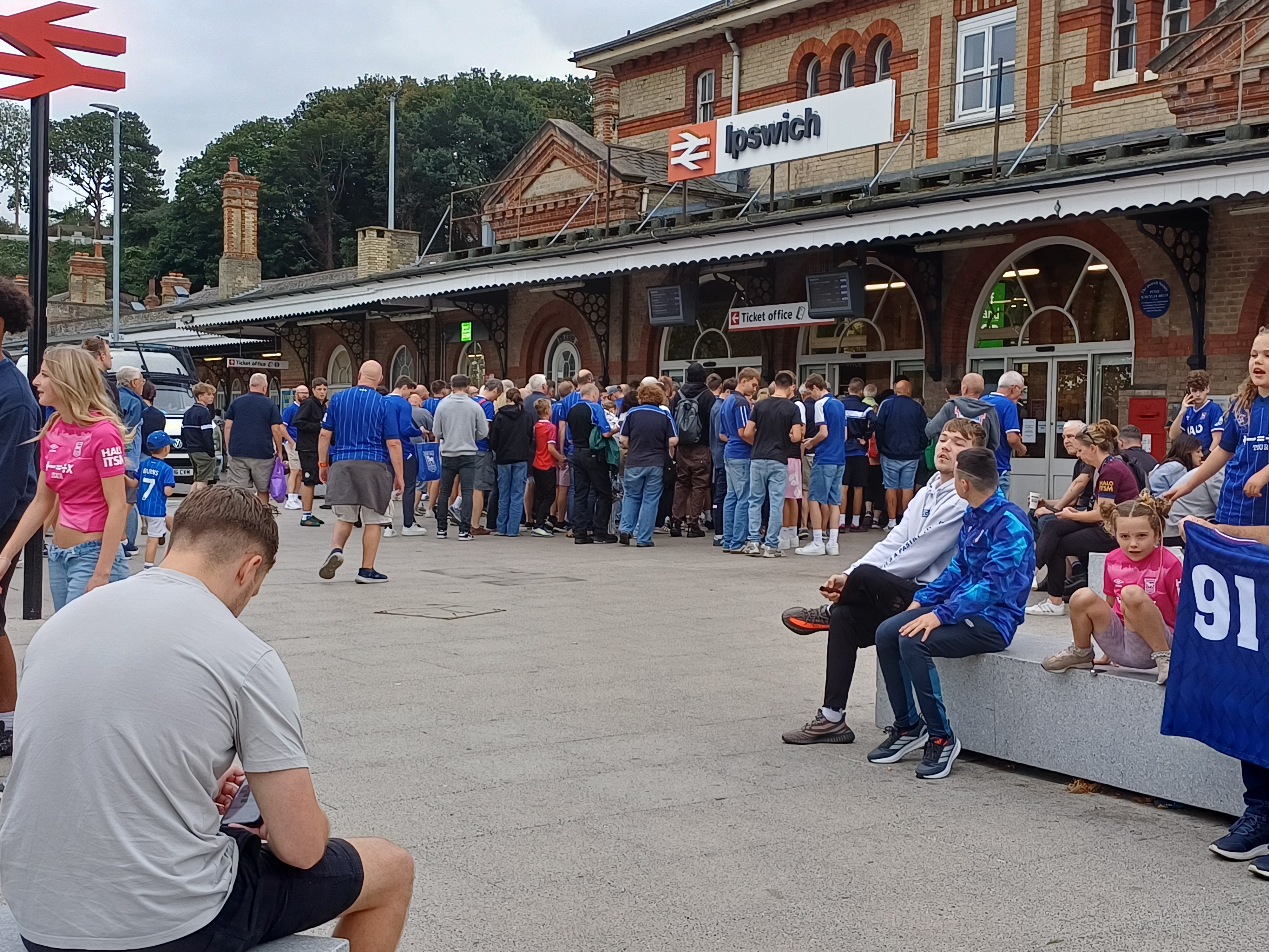 Town fans at Ipswich train station