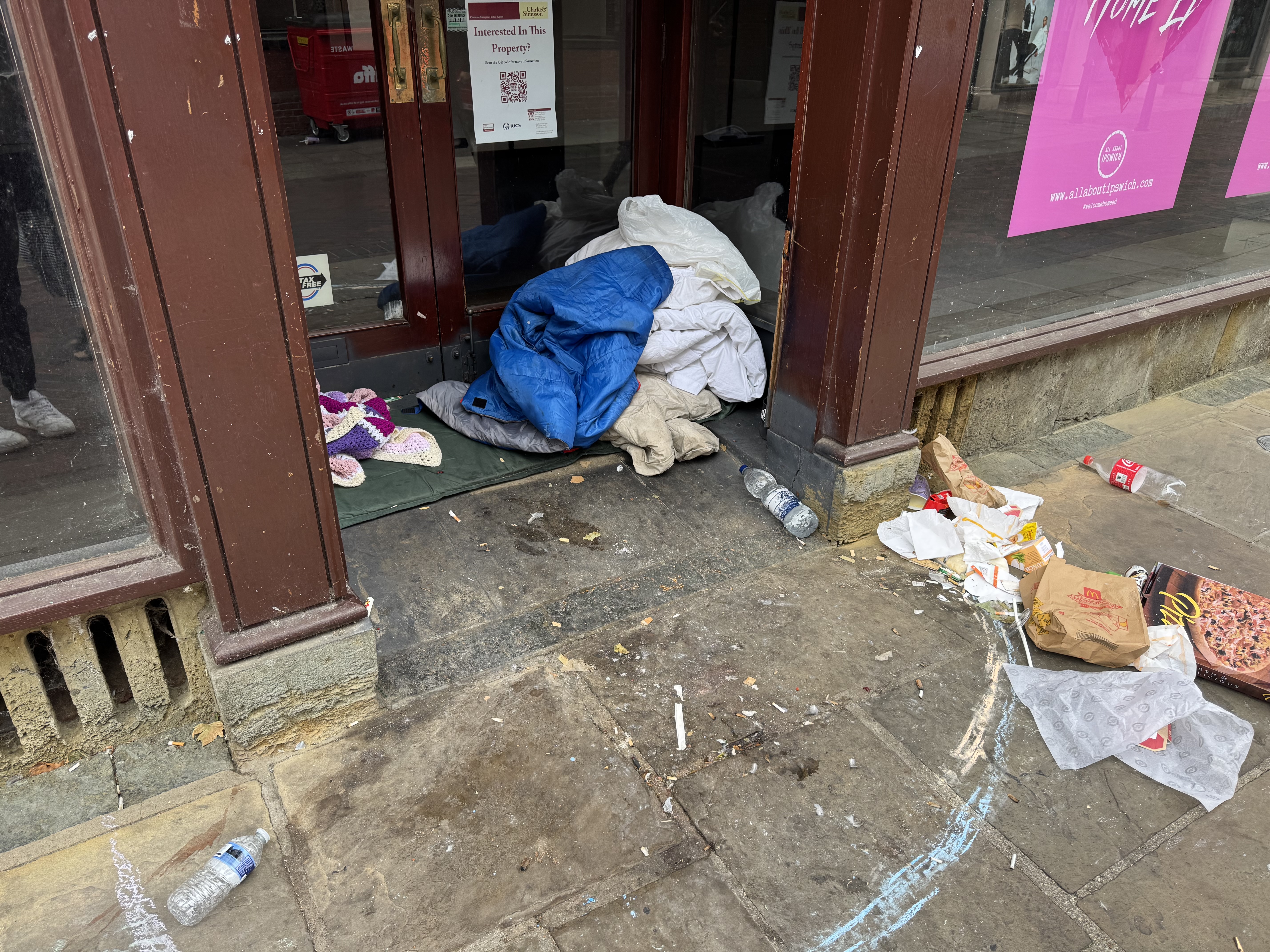 A homeless person has set up camp at the former Edinburgh Woollen Mill store on Butter Market