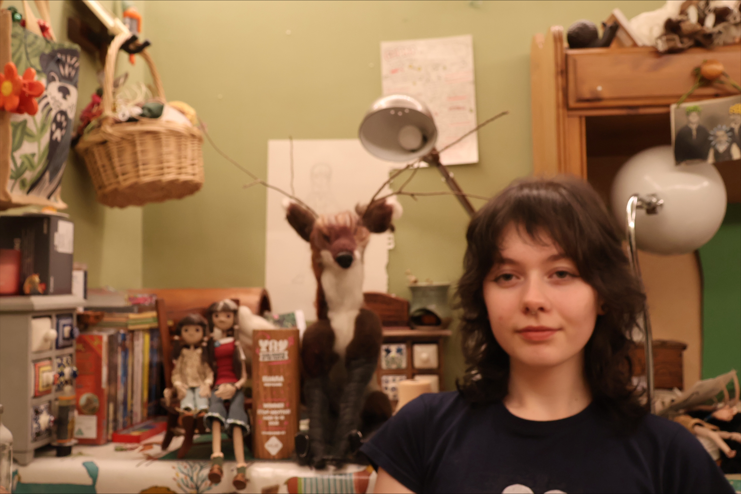 Eliana in her workshop with some of the puppets she used to make her award winning short
