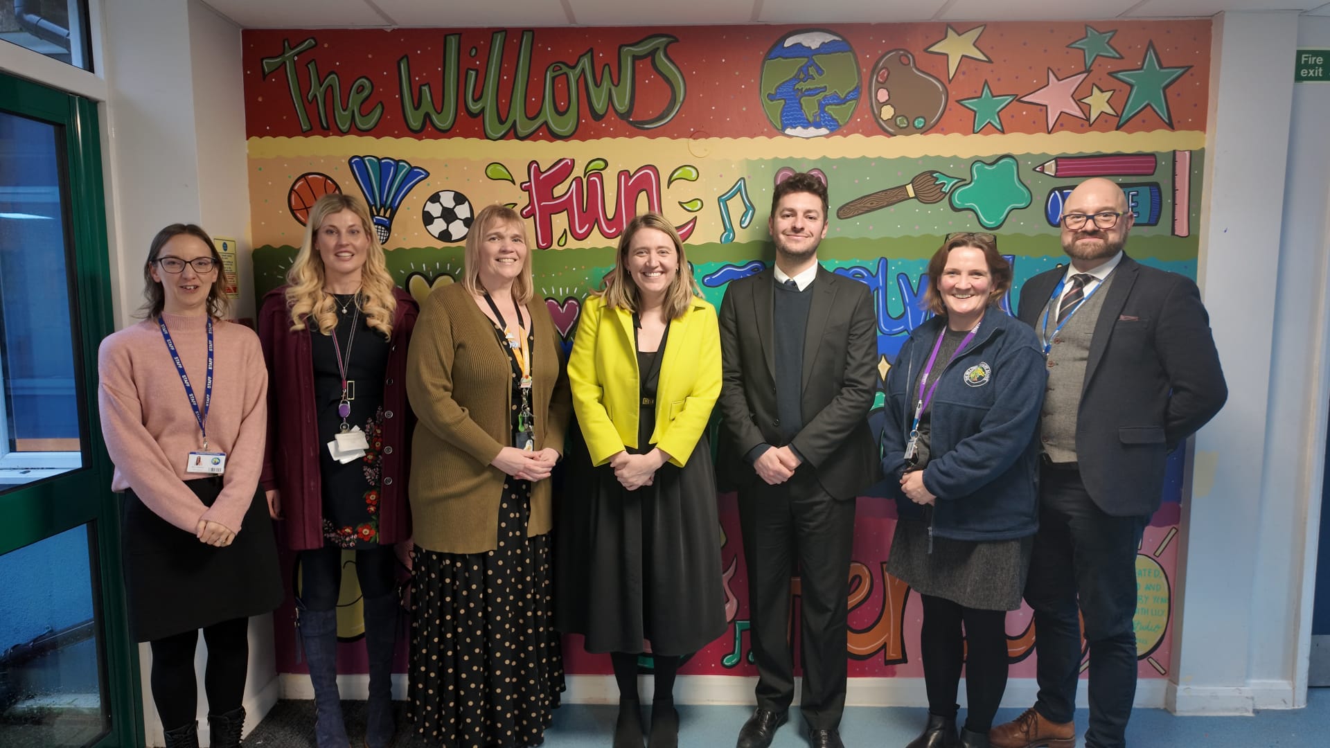 Jack Abbott and the Education Minister with teachers at The Willows Primary School in Ipswich