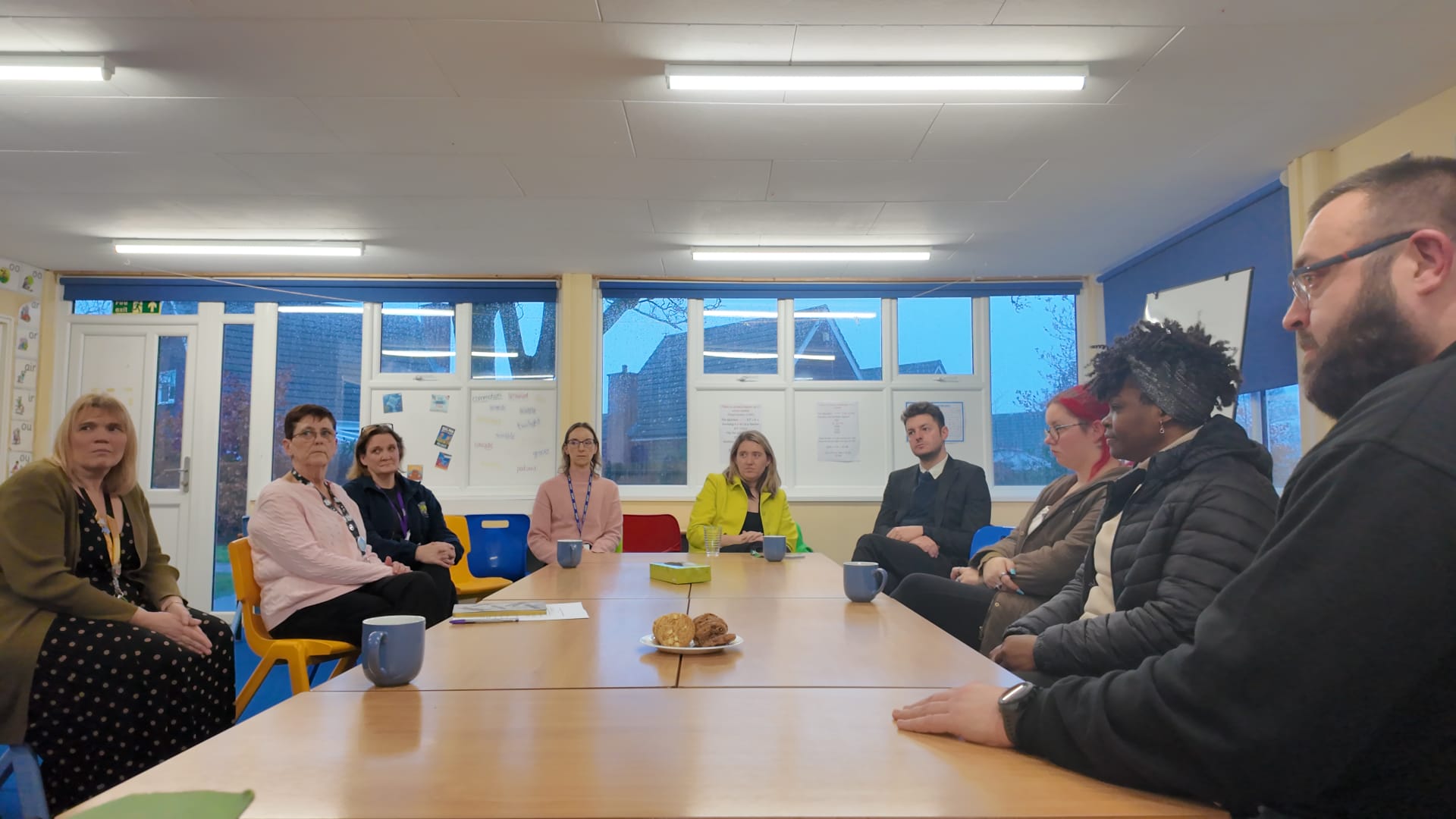 Jack Abbott with teachers at The Willows Primary School in Ipswich