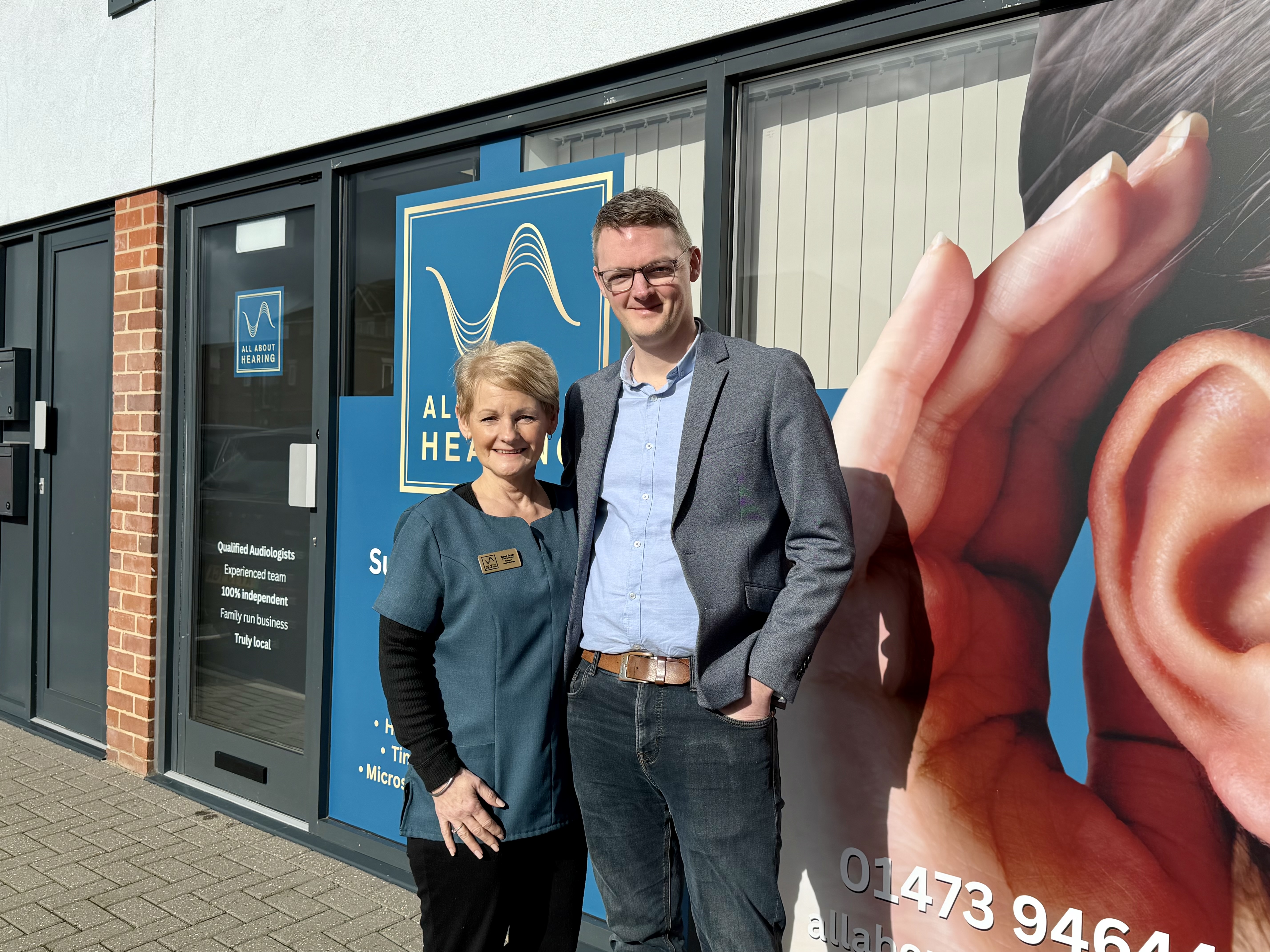 Karen and Matthew outside the new Kesgrave clinic