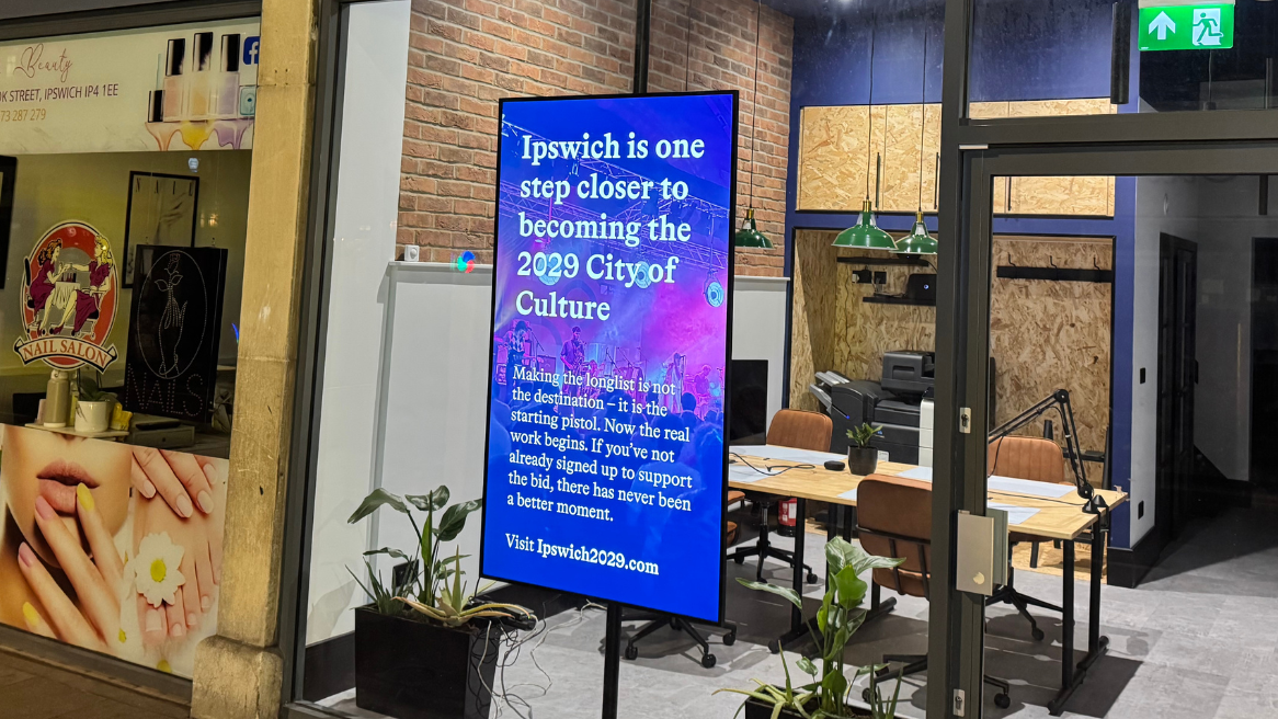 City of Culture billboard at at Ipswich.co.uk's high street newsroom