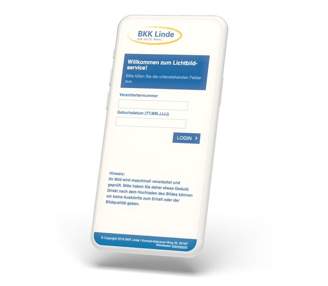 LIchtbildservice der BKK LInde Abbildung der Webapp für den Lichtbildservice der BKK Linde